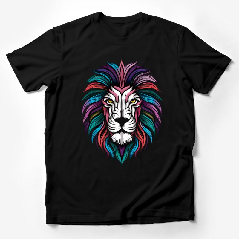 Colorful Lion Graphic Tee, Vibrant Animal Art T-Shirt, Unisex Lion Face Shirt, Casual Wildlife Apparel, Gift for Animal Lovers Male T-Shirt