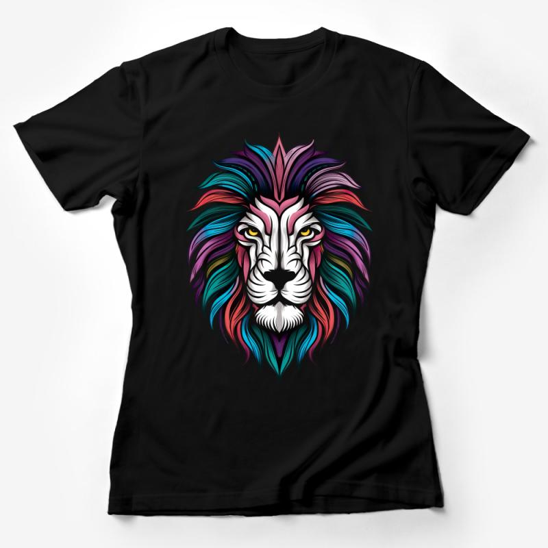 Colorful Lion Graphic Tee, Vibrant Animal Art T-Shirt, Unisex Lion Face Shirt, Casual Wildlife Apparel, Gift for Animal Lovers Female T-Shirt