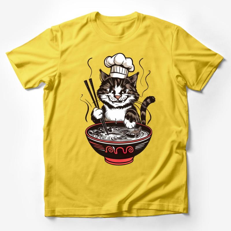 Chef Cat Ramen T-Shirt, Cute Kitten Cooking Noodles Tee, Whimsical Animal Foodie Shirt, Unisex Graphic Tee Male T-Shirt