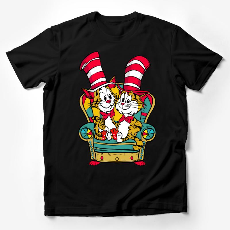 Whimsical Cat Duo T-Shirt, Dr. Seuss Inspired, Colorful Cartoon Character Tee, Kids and Adult Sizes Male T-Shirt