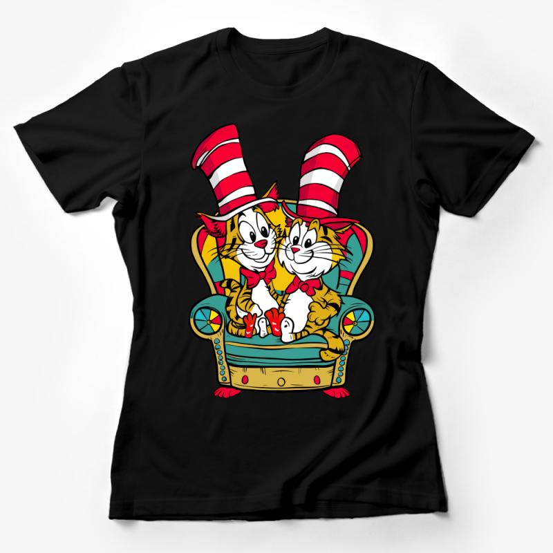 Whimsical Cat Duo T-Shirt, Dr. Seuss Inspired, Colorful Cartoon Character Tee, Kids and Adult Sizes Female T-Shirt