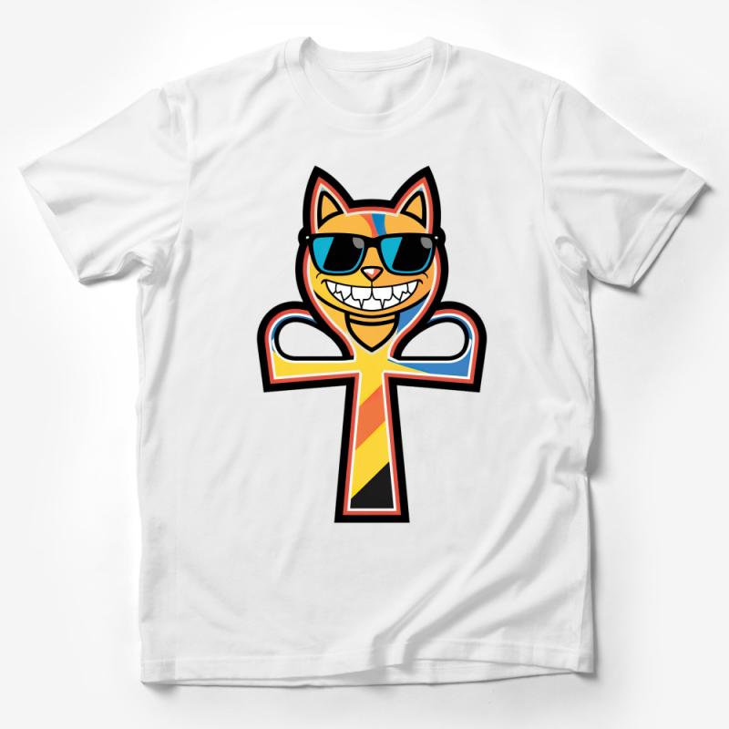 Cool Cat with Sunglasses T-Shirt, Funky Cartoon Cat Tee, Vibrant Animal Print Shirt, Unisex Graphic Tee for Cat Lovers Male T-Shirt