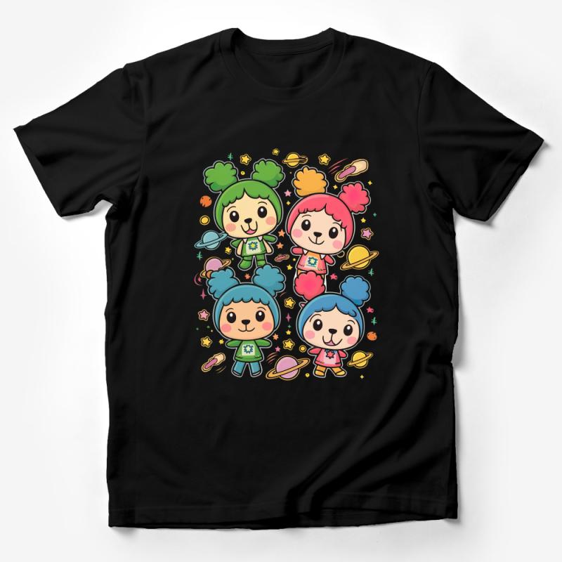 Cute Kawaii Characters T-Shirt, Colorful Anime Kids Tee, Adorable Cartoon Faces Unisex Clothing Male T-Shirt