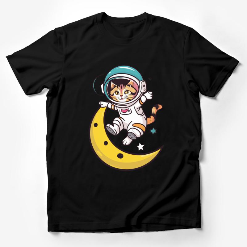 Cute Astronaut Cat T-Shirt, Space Kitty on Moon Tee, Unisex Graphic Cat Lover Shirt, Casual Cosmo Feline Apparel, Gift for Pet Owners Male T-Shirt