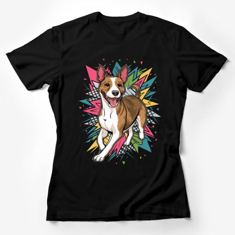 Colorful Dog Illustration T-Shirt, Happy Pet Graphic Tee, Unisex Animal Lover Shirt, Retro Style Pop Art Top Female T-Shirt