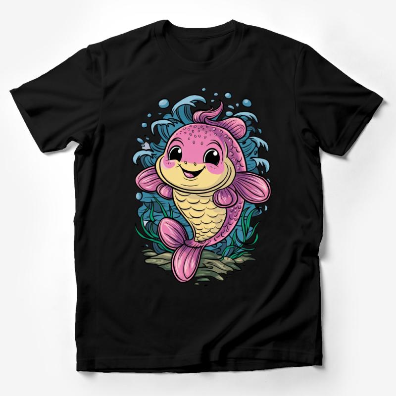 Cute Cartoon Fish T-Shirt, Whimsical Ocean Animal Tee, Pink and Blue Graphic Shirt, Unisex Clothing for All Ages Male T-Shirt