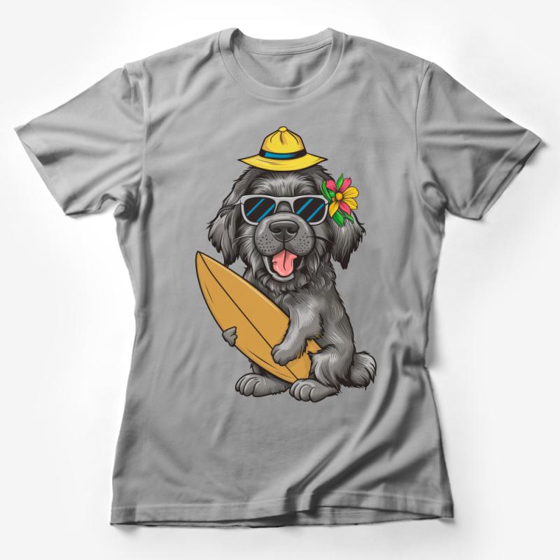 Funny Surfing Dog T-Shirt, Cool Beach Pup with Sunglasses, Unisex Graphic Tee, Summer Vibes Casual Shirt, Animal Lover Gift Female T-Shirt