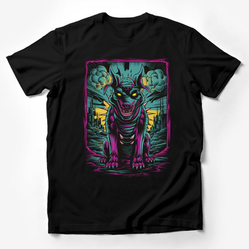 Neon Monster Graphic Tee, Vibrant Beast Design T-Shirt, Unisex Urban Streetwear, Fantasy Creature Apparel Male T-Shirt