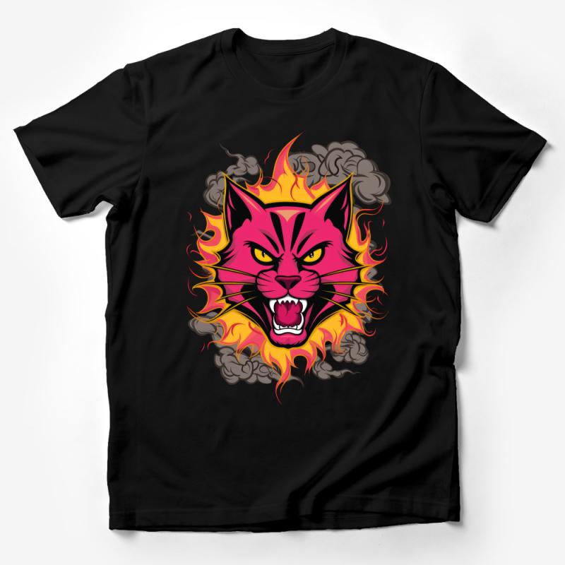 Fierce Pink Panther T-Shirt, Unisex Graphic Tee, Fire and Smoke Design, Casual Streetwear, Cool Animal Top, Soft Cotton, Gift for Animal Lovers Male T-Shirt