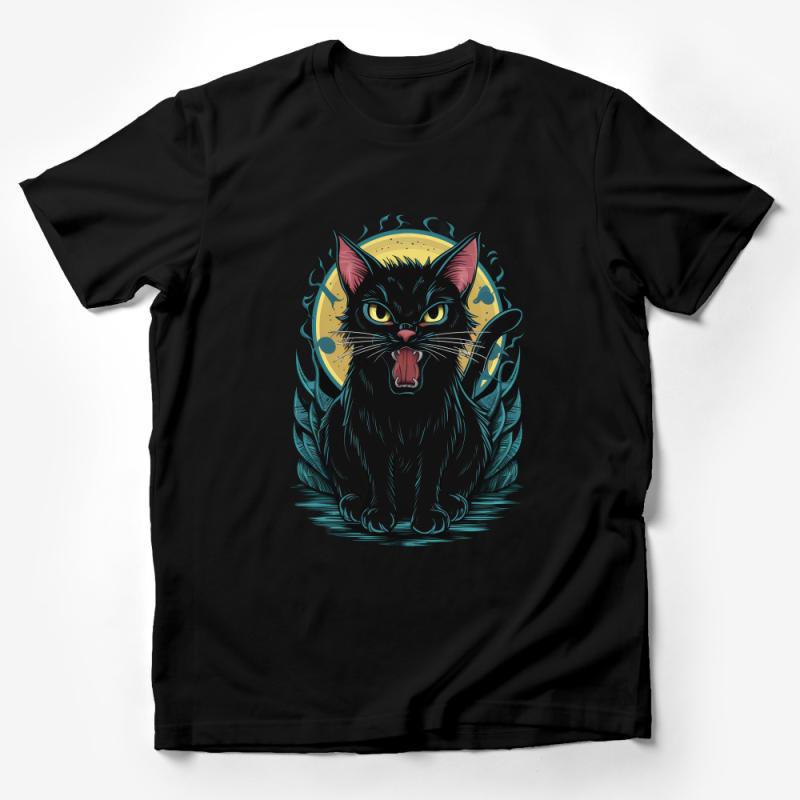 Black Cat T-Shirt, Mystical Moon Phases, Witchy Gothic Tee, Unisex Graphic Tee, Cool Cat Lover Gift, Unique Feline Design Shirt Male T-Shirt