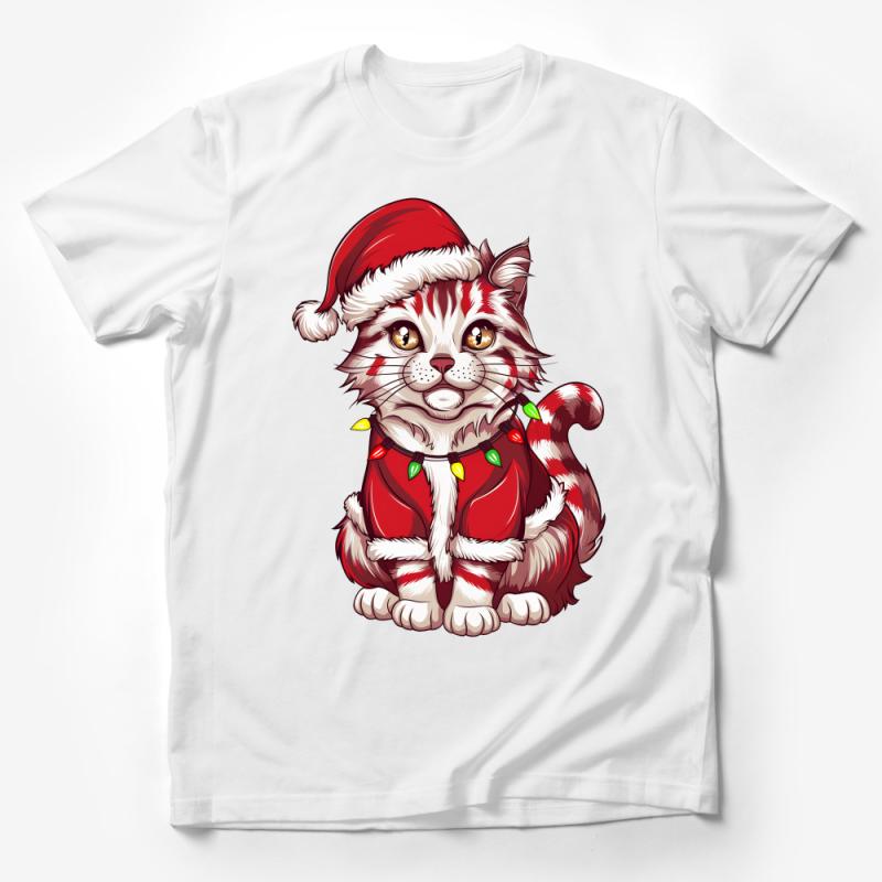 Christmas Cat T-Shirt, Cute Kitten in Santa Suit, Festive Holiday Apparel, Gift for Cat Lovers, Unisex Graphic Tee, Soft Cotton Shirt Male T-Shirt