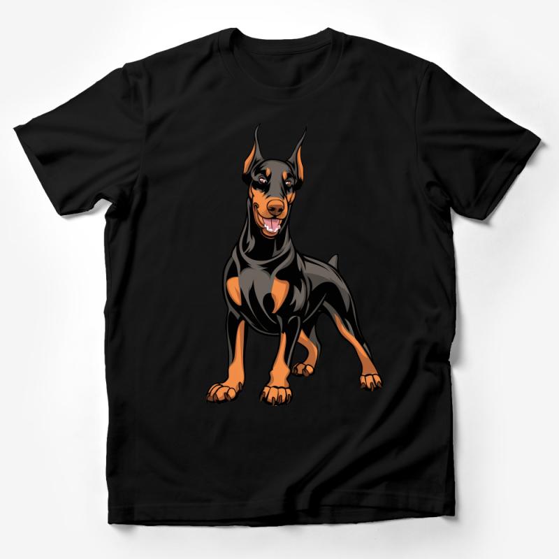 Doberman Pinscher T-Shirt, Unisex Graphic Tee, Dog Lover Gift, Black Dog Shirt, Pet Illustration, Animal Art Top, Casual Wear, Soft Cotton Male T-Shirt