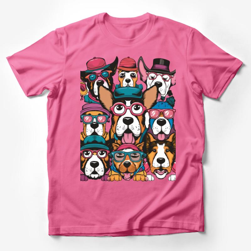 Funky Dog Crew T-Shirt, Colorful Canine Cartoon, Hipster Pups Tee, Dog Lovers Gift Idea, Unisex Graphic Shirt, Pet Enthusiast Apparel Male T-Shirt