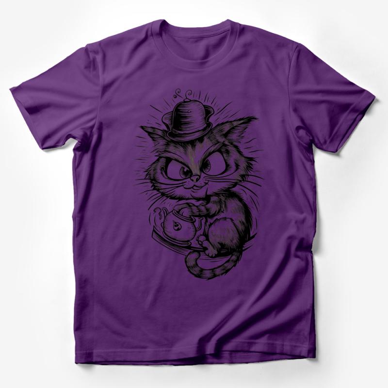 Whimsical Cat T-Shirt, Cute Mad Hatter Kitty Tee, Alice in Wonderland Inspired Top, Unisex Graphic Tee, Gift for Cat Lovers Male T-Shirt