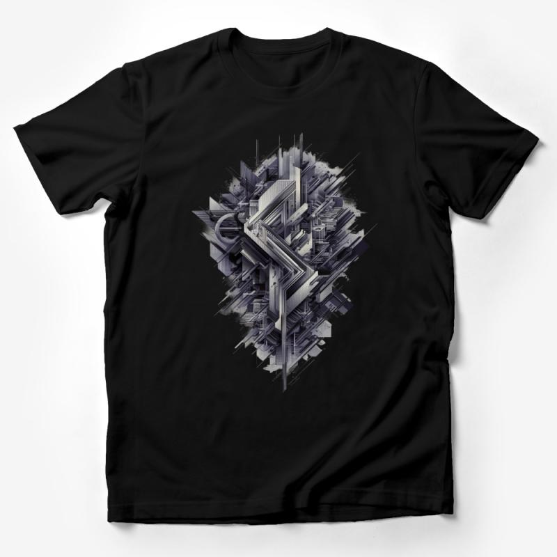 Abstract Geometric Cityscape T-Shirt, Urban Art Tee, Monochrome Graphic Design, Modern Streetwear Top for Unisex Male T-Shirt