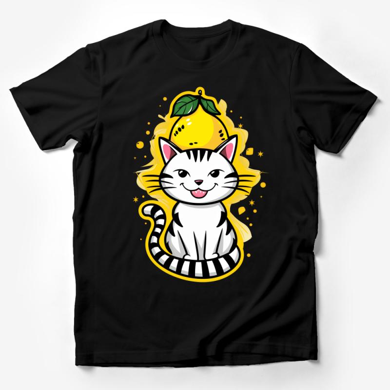 Cute Lemon Cat T-Shirt, Whimsical Kitty Tee, Fruit Hat Cat Lover Gift, Summer Fun Casual Shirt, Bright Yellow Graphic Tee, Unisex Male T-Shirt