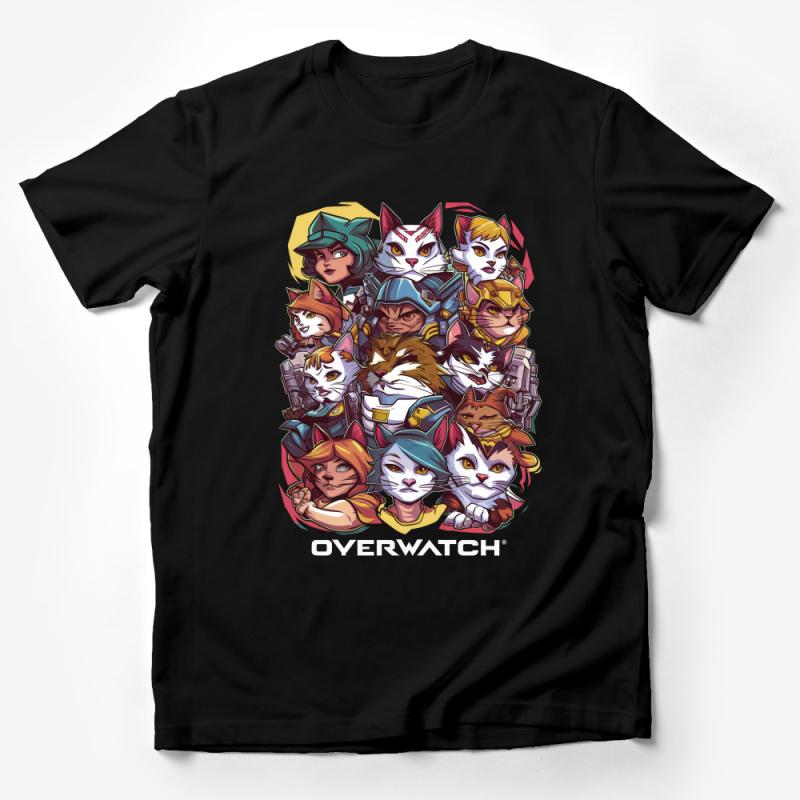 Colorful Cat Heroes Graphic Tee, Unisex Feline Superhero T-shirt, Unique Cat Lover Gift Male T-Shirt