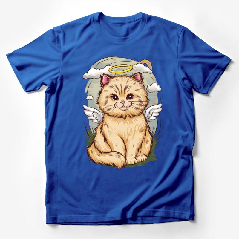 Angelic Cat T-Shirt, Cute Kitten with Wings, Heavenly Pet Illustration Tee, Soft Cotton Unisex Shirt for Cat Lovers Male T-Shirt