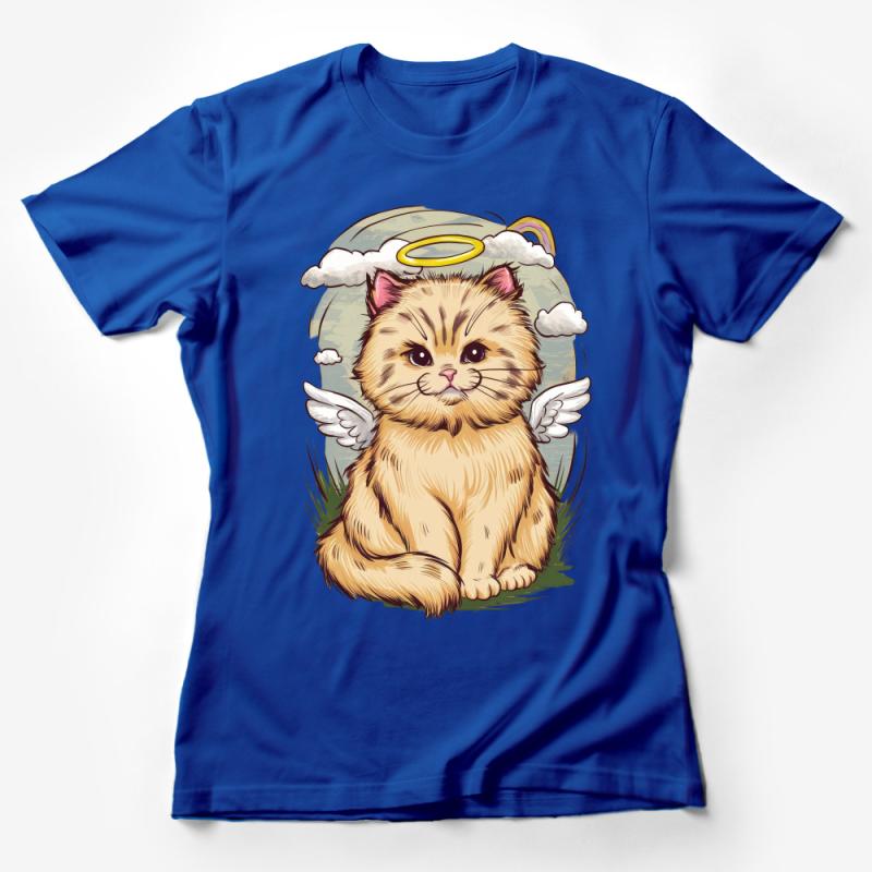 Angelic Cat T-Shirt, Cute Kitten with Wings, Heavenly Pet Illustration Tee, Soft Cotton Unisex Shirt for Cat Lovers Female T-Shirt