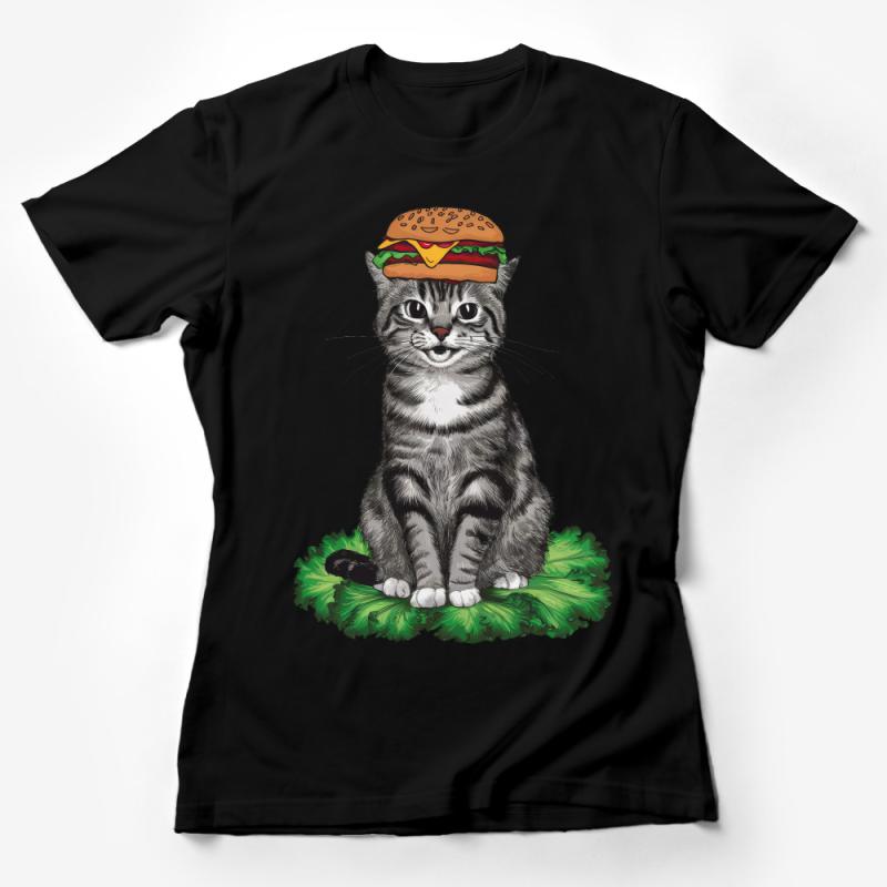 Funny Cat Burger T-Shirt, Cute Kitten Cheeseburger Hat Tee, Unisex Graphic Shirt, Pet Lovers Apparel, Gift Female T-Shirt