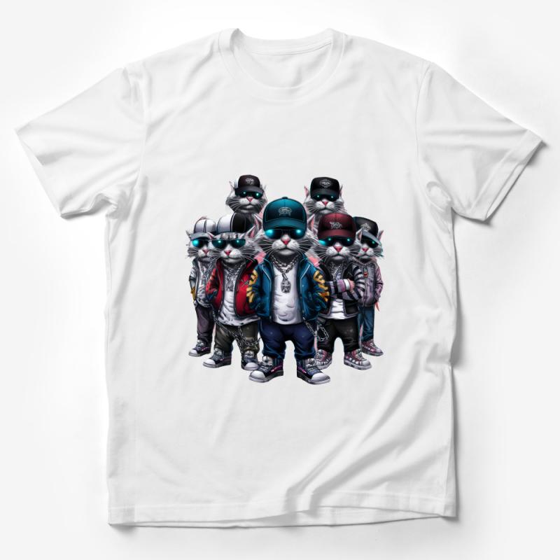 Cool Cat Squad T-Shirt, Hip Hop Urban Style Feline Crew, Street Fashion Tee Male T-Shirt