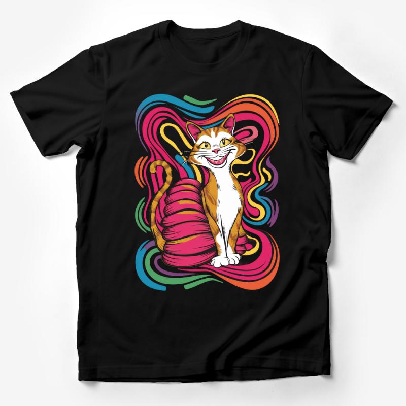 Whimsical Cat T-Shirt, Colorful Feline Graphic Tee, Vibrant Cat Lover Gift, Unisex Casual Wear, Unique Kitten Art, Soft Cotton Shirt Male T-Shirt