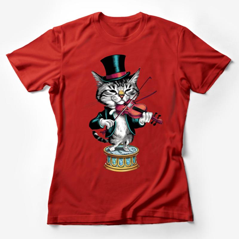 Cat Violinist T-Shirt, Funny Musical Cat with Violin, Whimsical Pet Tee, Unisex Cat Lover Gift, Quirky Feline Musician Top Female T-Shirt