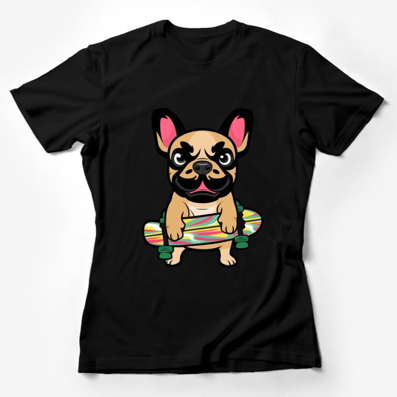 Cute French Bulldog T-Shirt, Skateboarding Dog Graphic Tee, Unisex Casual Wear, Animal Lover Gift Idea Female T-Shirt