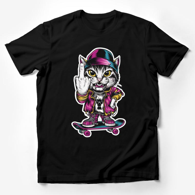 Cool Cat Skater T-Shirt, Hipster Cat with Hat and Skateboard, Street Style Cat Tee, Graphic Urban Kitten Shirt, Unisex Male T-Shirt