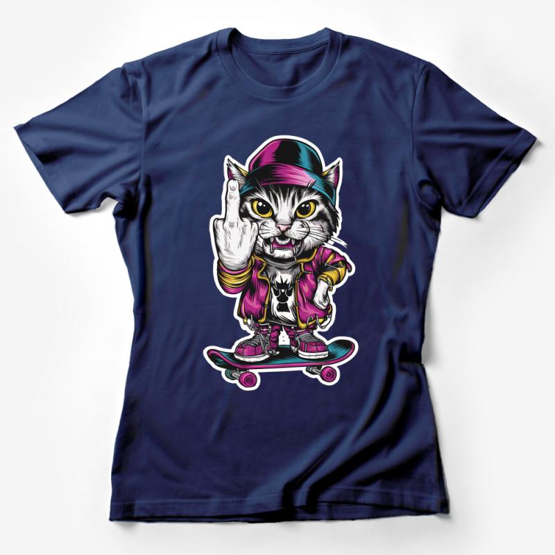 Cool Cat Skater T-Shirt, Hipster Cat with Hat and Skateboard, Street Style Cat Tee, Graphic Urban Kitten Shirt, Unisex Female T-Shirt