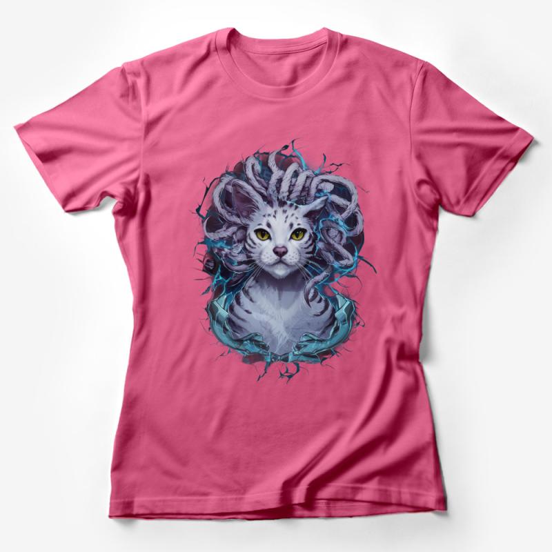 Mystical Cat T-Shirt, Fantasy Feline Art Tee, Unisex Graphic Shirt, Cool Cat Lovers Gift Idea Female T-Shirt