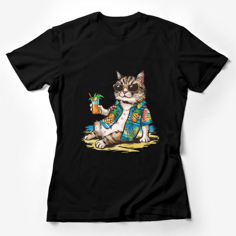 Cool Cat T-Shirt with Sunglasses, Hawaiian Shirt, Summer Vibes Graphic Tee, Casual Beachwear Top, Unisex Adult Clothing, Gift Idea Female T-Shirt