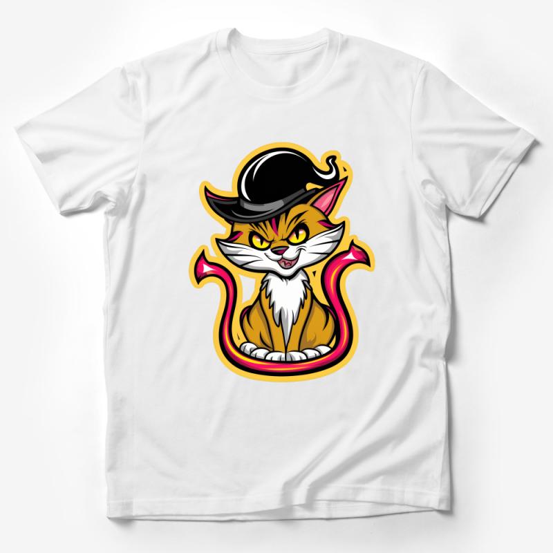 Cool Cat T-Shirt with Stylish Hat, Quirky Animal Graphic Tee, Unisex Casual Wear, Unique Gift for Cat Lovers Male T-Shirt