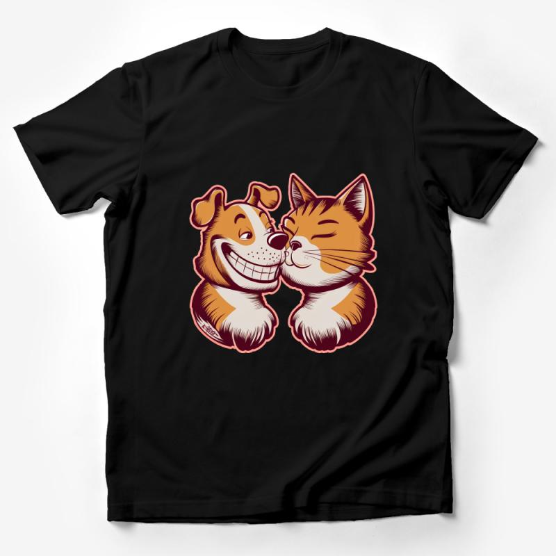 Cute Dog and Cat Best Friends T-Shirt, Animal Lovers Tee, Unisex Graphic Shirt, Pet Owner Gift, Casual Cotton Top, Whimsical Apparel Male T-Shirt