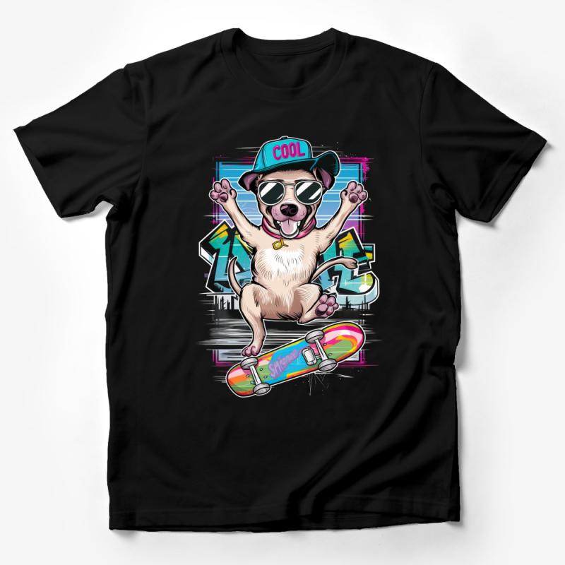 Cool Skateboarding Dog T-Shirt, Hipster Animal Tee, Urban Style Graphic Shirt, Skate Park Casual Wear, Unisex Male T-Shirt