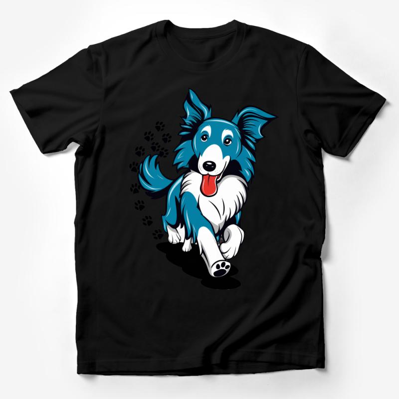 Blue and White Cartoon Dog T-Shirt, Cute Puppy Graphic Tee, Unisex Animal Print Shirt, Casual Pet Lover Clothing Male T-Shirt