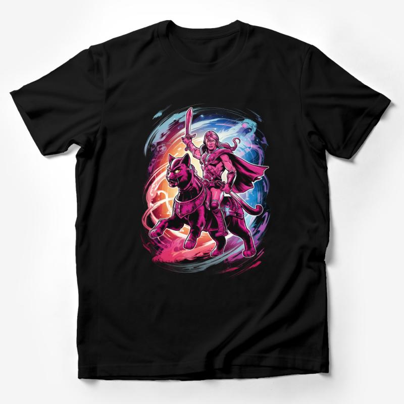 Fantasy Hero and Panther Companion Graphic Tee, Unisex T-Shirt, Vibrant Comic-Style Art, Gift for Comic Lovers, Casual Wear Male T-Shirt