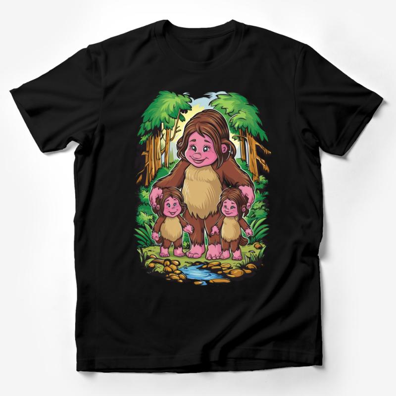 Kids Jungle Safari Bigfoot Family T-Shirt, Cute Sasquatch Cartoon Tee, Fun Cryptid Shirt for Children and Adults, Unique Graphic Tee Male T-Shirt