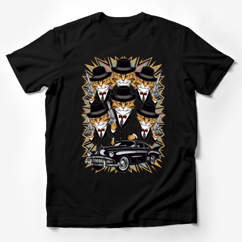 Gangster Cats T-Shirt, Vintage Style Mobster Cats Tee, Classic Car Animal Graphic Shirt, Unisex Adult Clothing Male T-Shirt