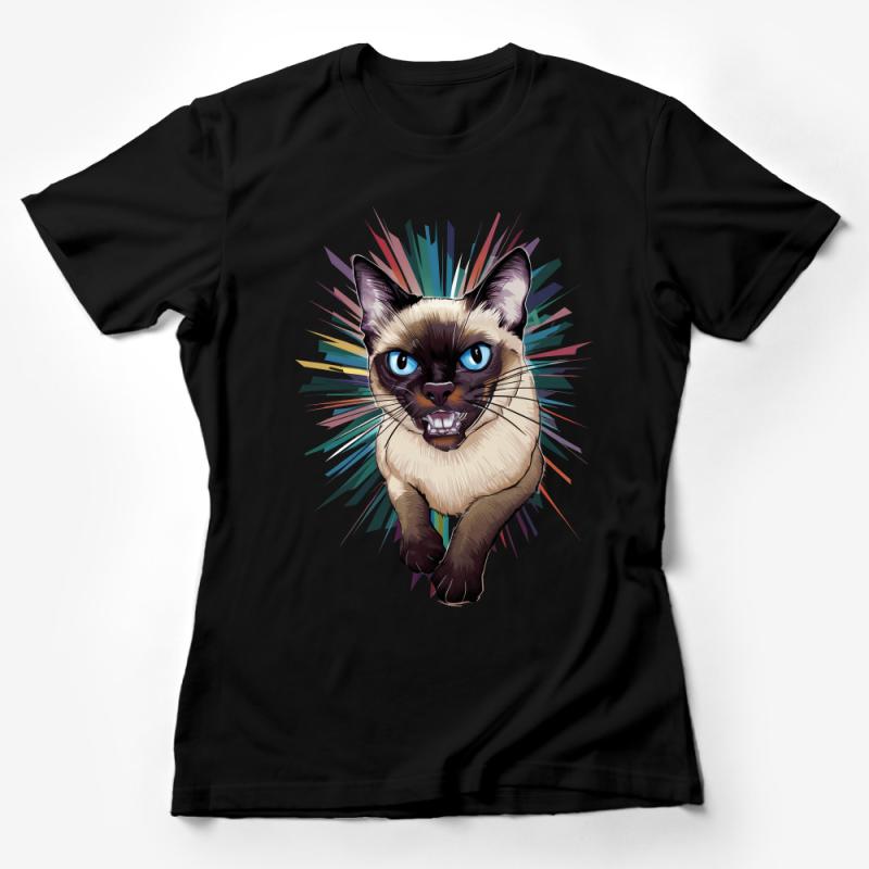 Siamese Cat T-Shirt, Funky Feline Graphic Tee, Animal Lover Shirt, Vibrant Cat Illustration Top, Unisex Adult Clothing, Gift for Cat Fans Female T-Shirt