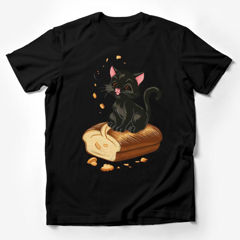 Cute Black Cat on Toast T-Shirt, Funny Kitten Bread Graphic Tee, Unisex Animal Cartoon Shirt, Pet Lover Gift Male T-Shirt