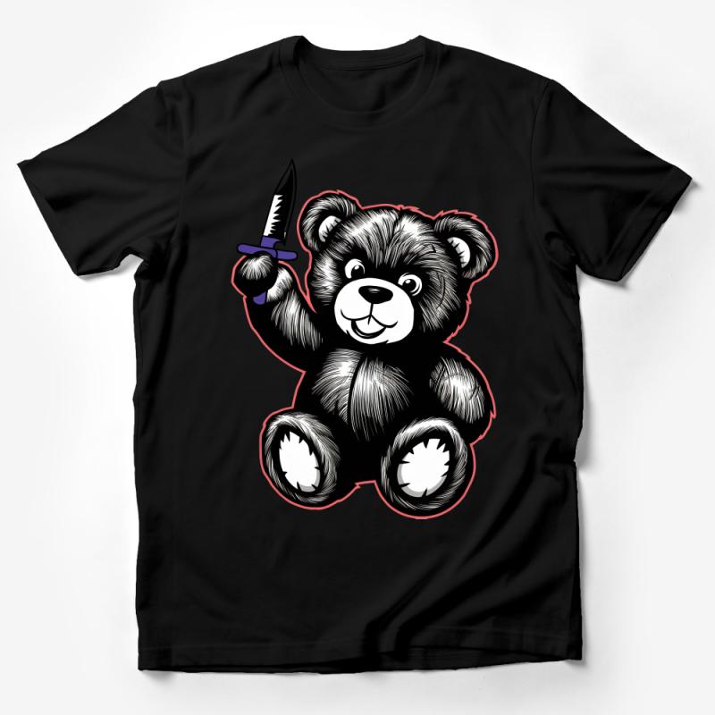 Cute Bear with Knife Graphic Tee, Unisex T-Shirt for Casual Wear, Unique Bear Illustration, Gift for Bear Lovers Male T-Shirt