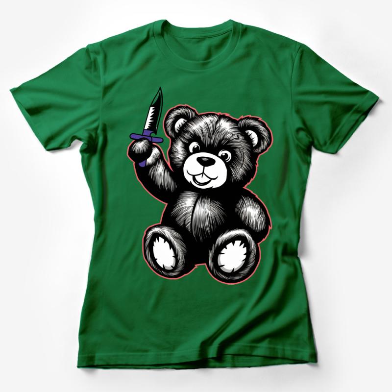 Cute Bear with Knife Graphic Tee, Unisex T-Shirt for Casual Wear, Unique Bear Illustration, Gift for Bear Lovers Female T-Shirt