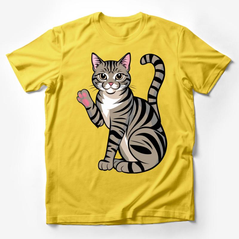 Cute Cat Graphic Tee, Striped Tabby Cat Lover T-Shirt, Casual Wear for Cat Enthusiasts Male T-Shirt