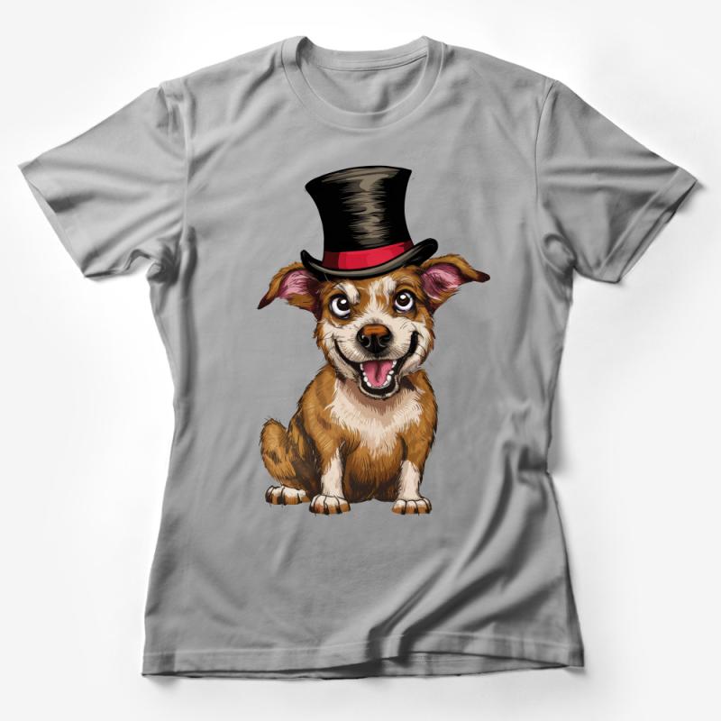 Cute Dog with Top Hat Graphic Tee, Unisex Cartoon Dog Lover T-Shirt, Fun Animal Illustration Casual Wear Female T-Shirt