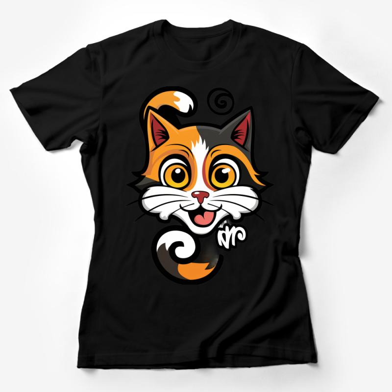 Whimsical Cat T-Shirt, Cute Cartoon Kitty Graphic Tee, Fun Animal Shirt for All Ages, Kids and Adult Sizes Available Female T-Shirt