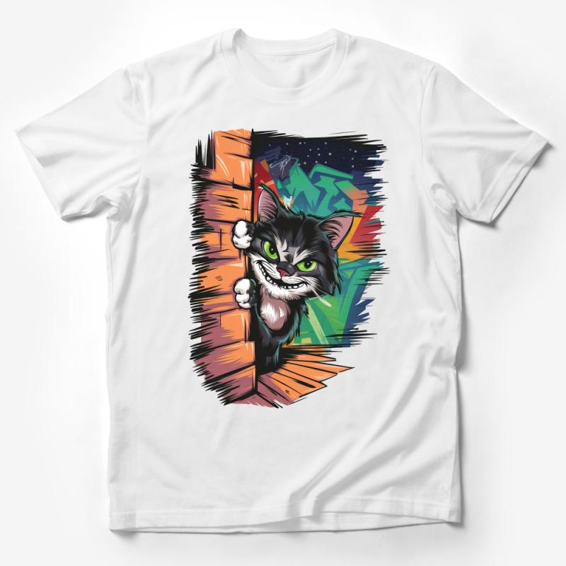 Urban Graffiti Art Cat T-Shirt, Cool Street Style Cat Tee, Colorful Hipster Cat Shirt, Unique Feline Graphic Apparel, Unisex Tee Male T-Shirt