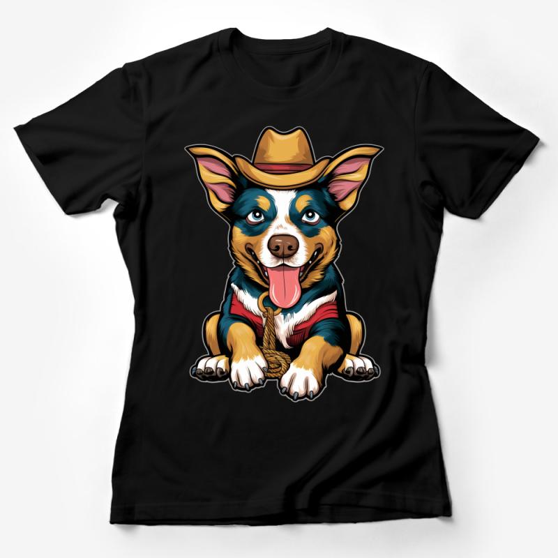 Cute Cowboy Corgi Dog T-Shirt, Kids and Adults Western Theme Tee, Animal Lovers Graphic Shirt, Pet Illustration Top, Unique Gift Idea Female T-Shirt