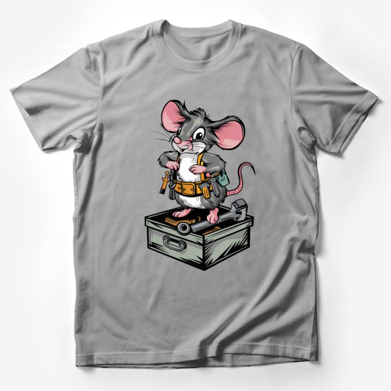 Handyman Mouse T-Shirt, Cute Cartoon Rodent with Tools, Unisex Tee, Funny Animal Shirt for DIY Enthusiasts Male T-Shirt