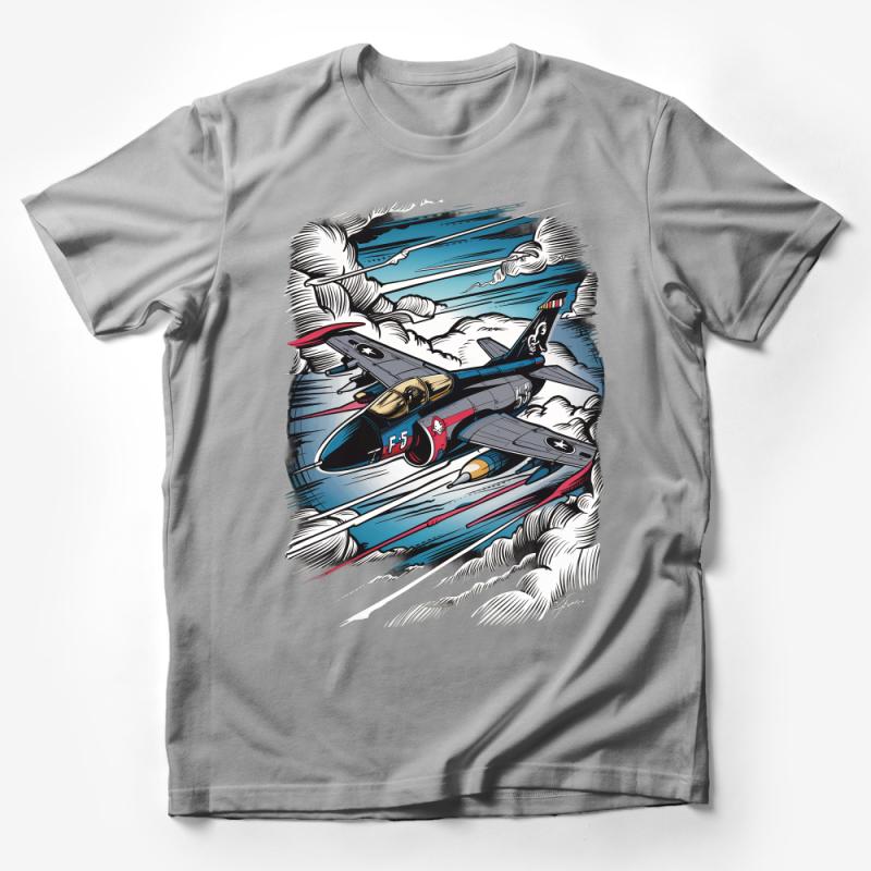 Vintage Fighter Jet T-Shirt, Classic Aviation Art Tee, Mens Retro Airplane Shirt, Pilot Gifts, Military Aircraft Apparel Male T-Shirt